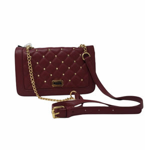 Badgley Mischka Studded Wine Red Vegan Leather Cross Body Bag